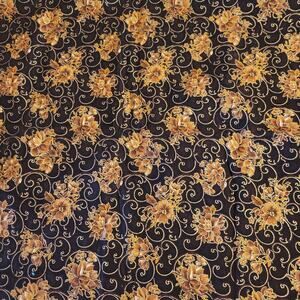 Fabric Traditions 2008 Black Gold Floral Swirl 90"x40" Cotton Quilting Glitter